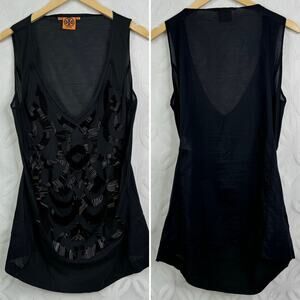 Tory Burch Sequin Beaded Cotton Sleeveless Black Tunic Size 8